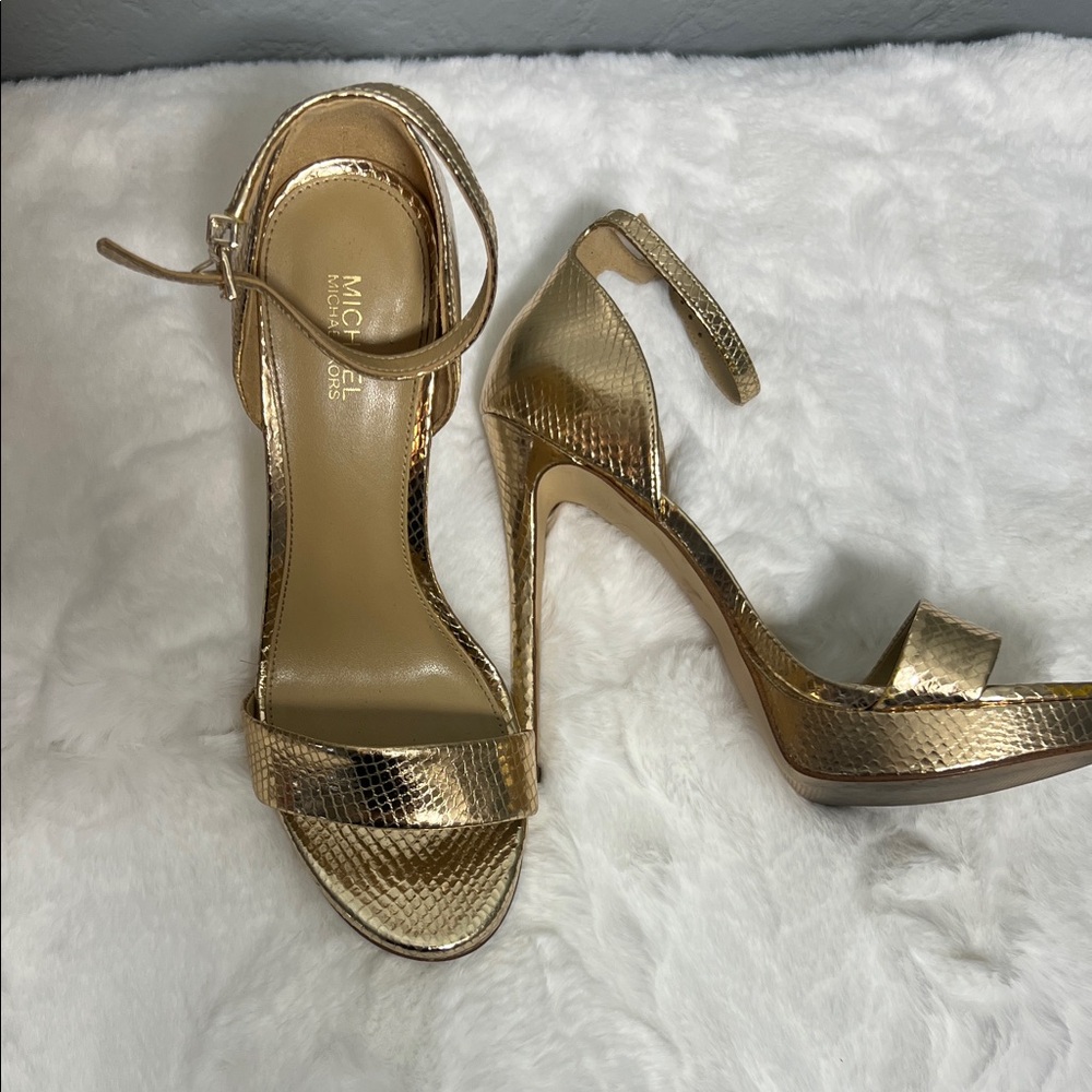 Michael Kors Gold Metallic Ankle-Strap Platform Stiletto Heels - Picture 2 of 6